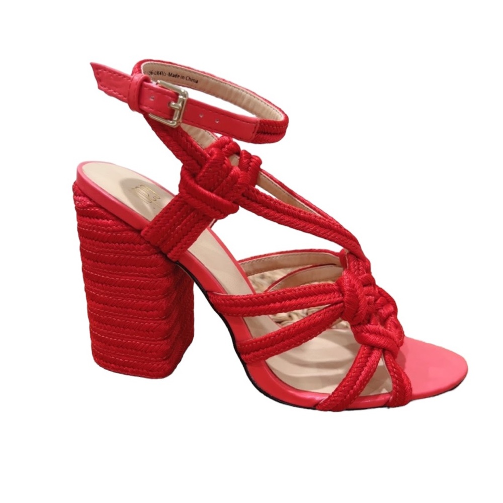 New never worn  CAbi TipToe Red Hibiscus Rope Wrap-Around Block
Heel Sandals